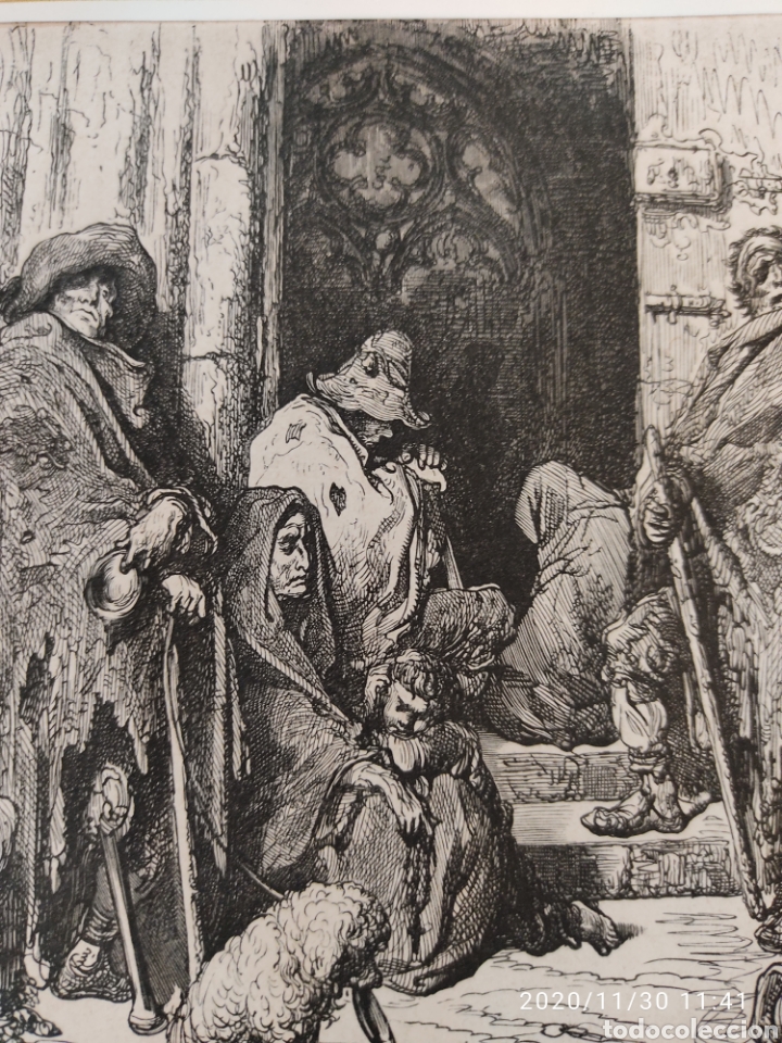 Coleccionismo: Litg. De G. DORE ( mendigos en la puerta de la catedral de Barcelona) - Foto 5 - 227816170