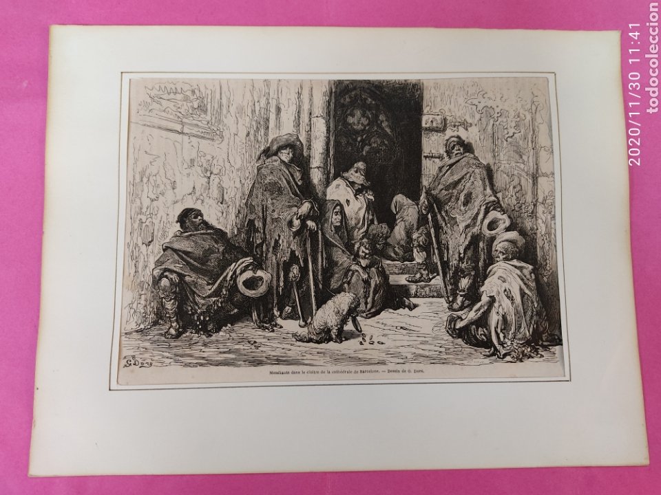 Coleccionismo: Litg. De G. DORE ( mendigos en la puerta de la catedral de Barcelona) - Foto 1 - 227816170