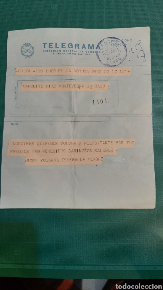 Coleccionismo: TELEGRAMA 1973 LUGO /CORU&Ntilde;A FELICITACI&Oacute;N PREMIOS LIBRERIA O ALMAC&Eacute;N DO COLISEVM