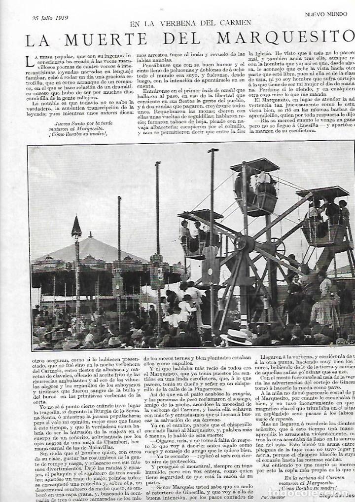 Collectionnisme: A&Ntilde;O 1919 RECORTE PRENSA LA MUERTE DEL MARQUESITO EN LA VERBENA DEL CARMEN NORIA ATRACCIONES CARRUSEL