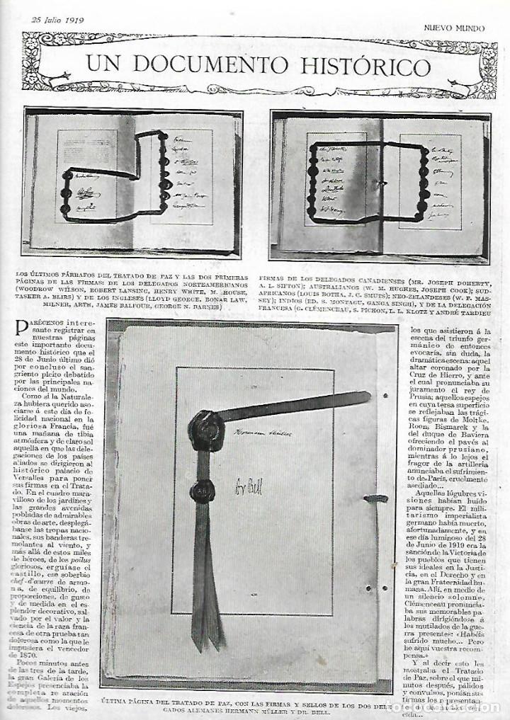 Coleccionismo: A&Ntilde;O 1919 RECORTE PRENSA UN DOCUMENTO HISTORICO TRATADO DE PAZ FIRMAS GUERRA
