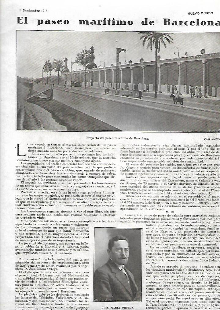 Collectionnisme: A&Ntilde;O 1918 RECORTE PRENSA PROYECTO PASEO MARITIMO DE BARCELONA JOSE MARIA ORTEGA