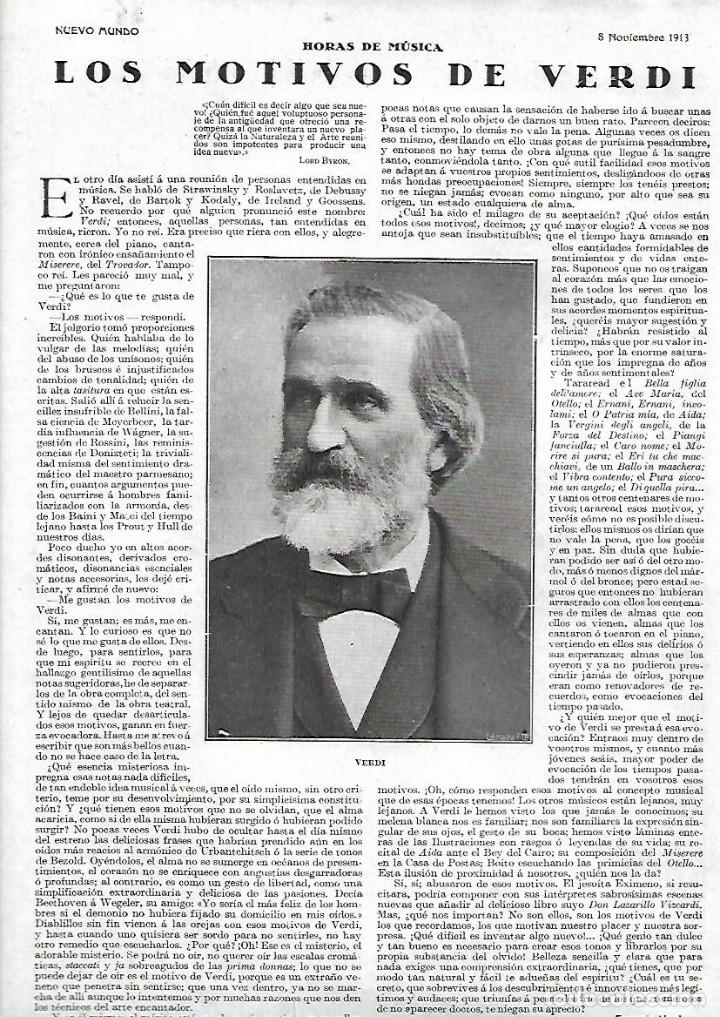 Coleccionismo: A&Ntilde;O 1918 RECORTE PRENSA MUSICA LOS MOTIVOS DE VERDI POR EUGENIO NOEL