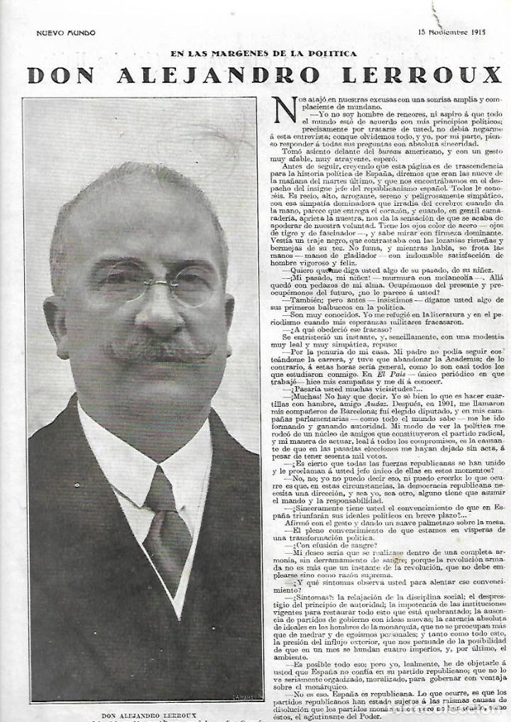 Colecionismo: A&Ntilde;O 1918 RECORTE PRENSA ALEJANDRO LERROUX POLITICA
