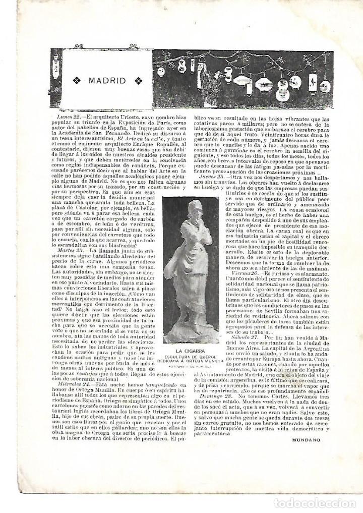 Colecionismo: A&Ntilde;O 1901 RECORTE PRENSA MADRID ESCULTURA LA CIGARRA DE QUEROL DEDICADA A ORTEGA MUNILLA
