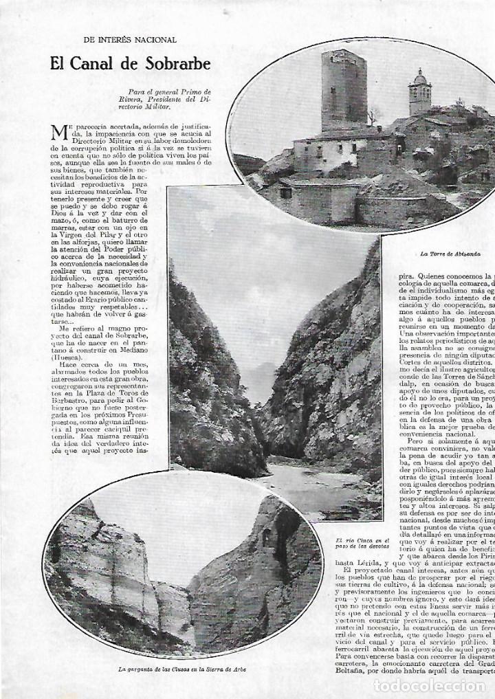 Collecting paper: A&Ntilde;O 1923 RECORTE PRENSA EL CANAL DE SOBRARBE ARAGON CASTILLO TORRE ABIZANDA GARGANTA CLUSAS