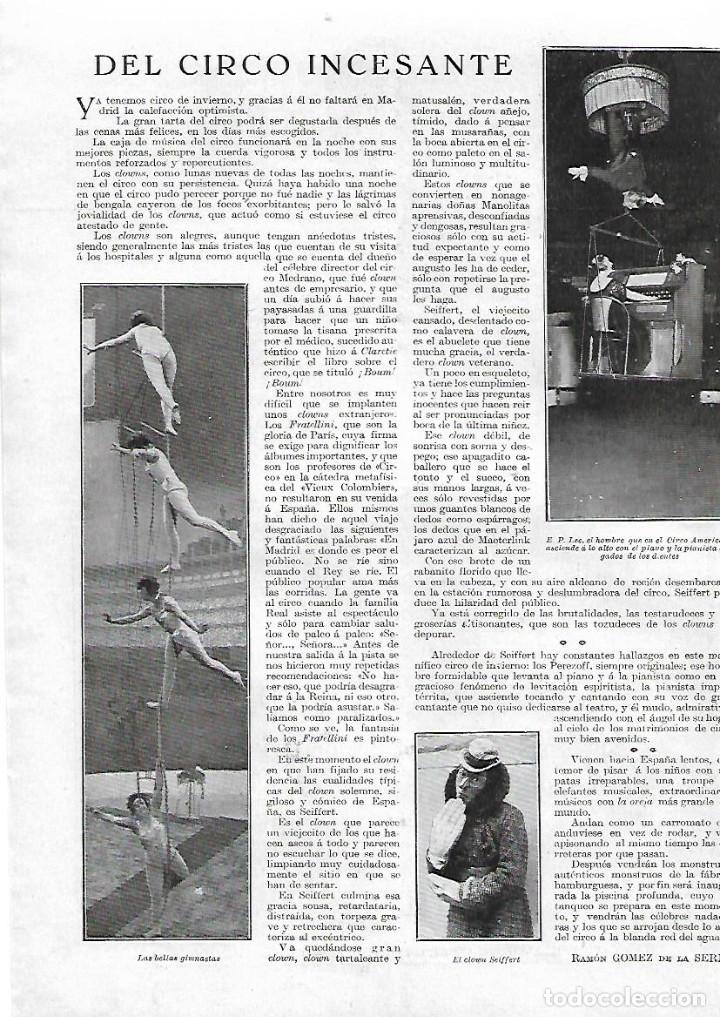 Collezionismo: A&Ntilde;O 1923 RECORTE PRENSA EL CIRCO AMERICANO EN MADRID PAYASO CLOWN SEIFFERT ACROBACIAS P LEE PIANO