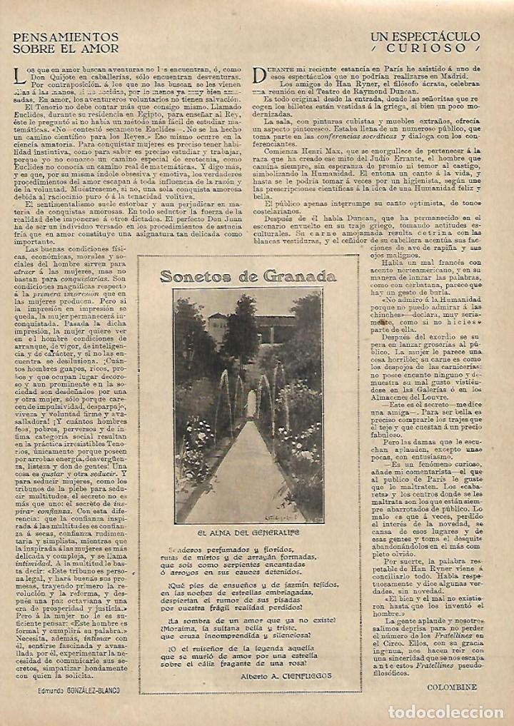 Colecionismo: A&Ntilde;O 1923 RECORTE PRENSA POESIA SONETOS DE GRANADA EL ALMA DEL GENERALIFE POR ALBERTO A CIENFUEGOS