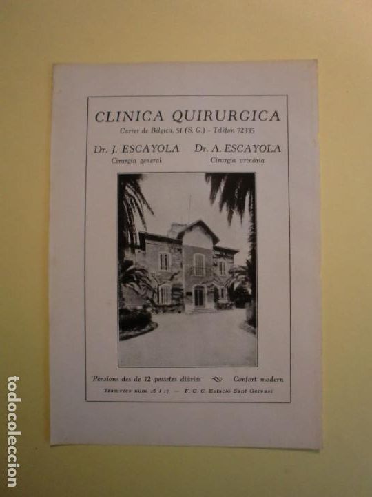 Collecting paper: CLINICA QUIRURGICA DRS. ESCAYOLA - INSTITUT POLICLINIC PLATO NUM. 1 BARCELONA - 1.935