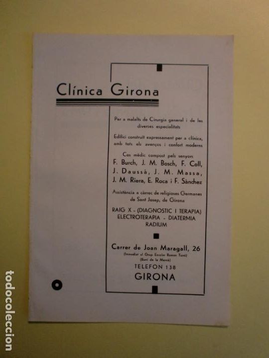 Collecting paper: CLINICA GIRONA CIRUGIA GENERAL GIRONA - CLINICA DEL DR. S. FIGAROLA I PERA BARCELONA - 1.935