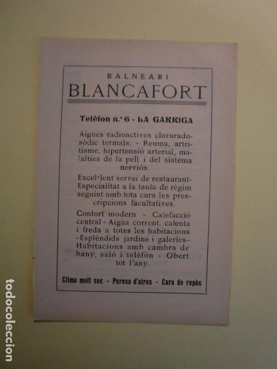 Collecting paper: BALNEARI BLANCAFORT LA GARRIGA - BALNEARI TERMES ORION SANTA COLOMA DE FARNES - 1.935
