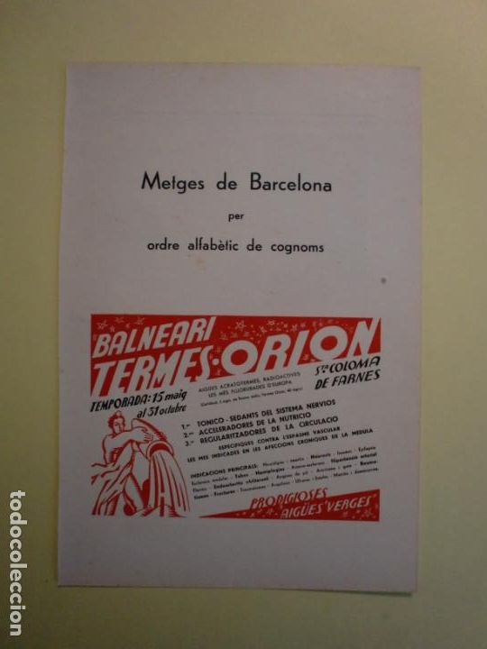 Collecting paper: BALNEARI TERMES ORION SANTA COLOMA DE FARNES - INSUFICIENCIA OVARICA PROGYNON - NEOTROPINA - 1.935