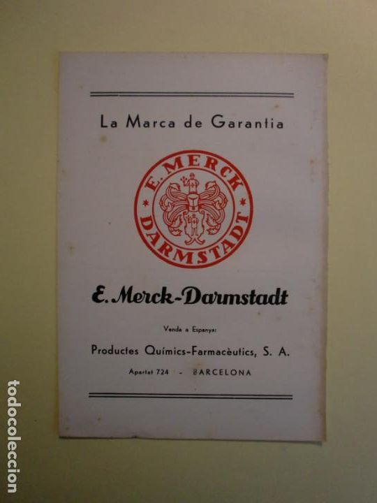 Collecting paper: PRODUCTES QUIMICS FARMACEUTICS E. MERCK - DARMSTADT - PREPARATS NATURALS A. GAMIR - 1.935