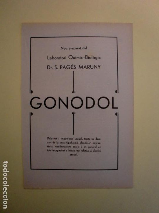 Colecionismo: PER INCAPACITAT O INFERIORITAT SEXUAL GONODOL LABORATORI DR. S. PAGES MARUNY - 1.935