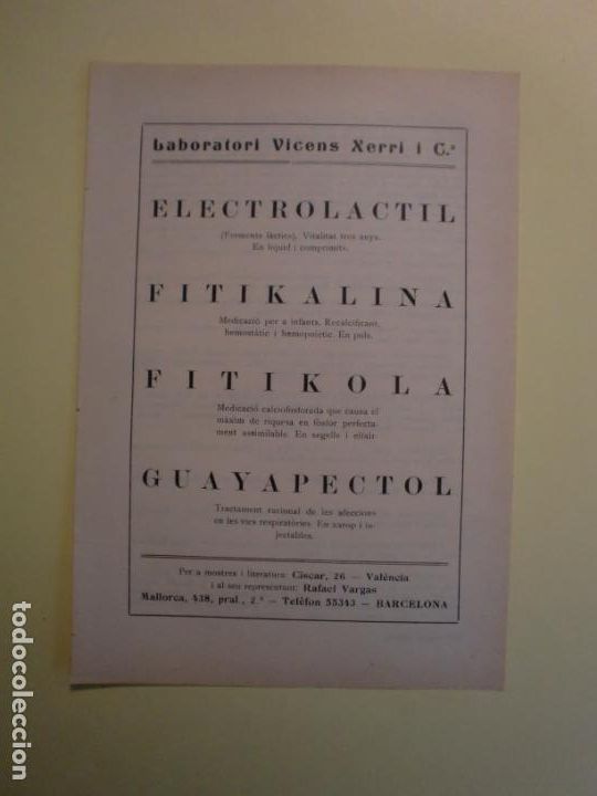 Colecionismo: LABORATORI VICENS XERRI I C&ordf;. ELECTROLACTIL FITIKALINA FITIKOLA GUAYAPECTOL - 1.935