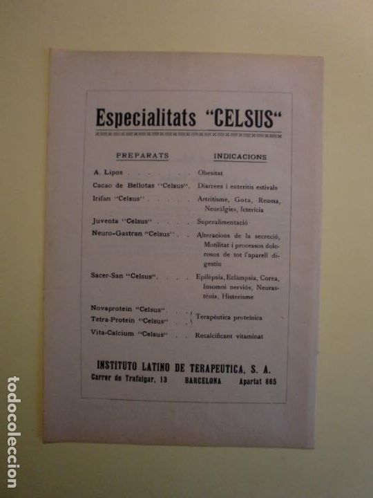 Colecionismo: ESPECIALITATS GELSUS INSTITUTO LATINO DE TERAPEUTICA S.A. - 1.935