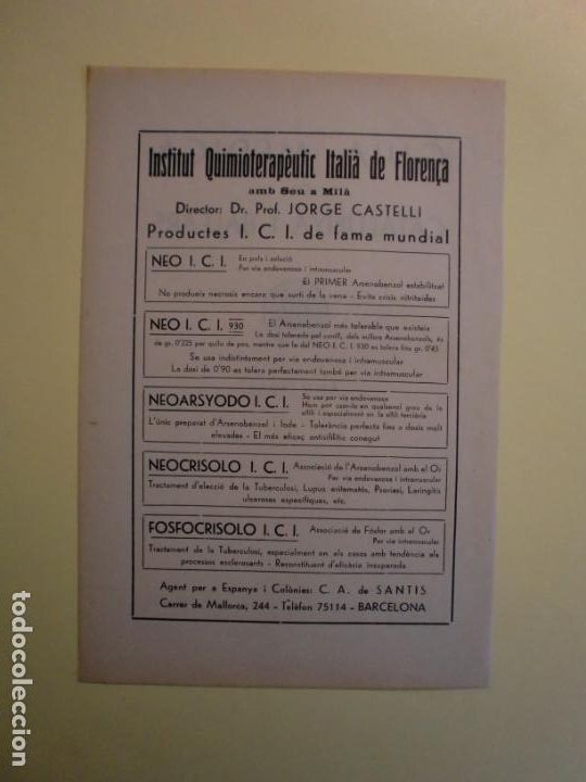 Colecionismo: INSTITUT QUIMIOTERAPEUTIC ITALI&Aacute; DE FLOREN&Ccedil;A PRODUCTES I.C.I. - 1.935