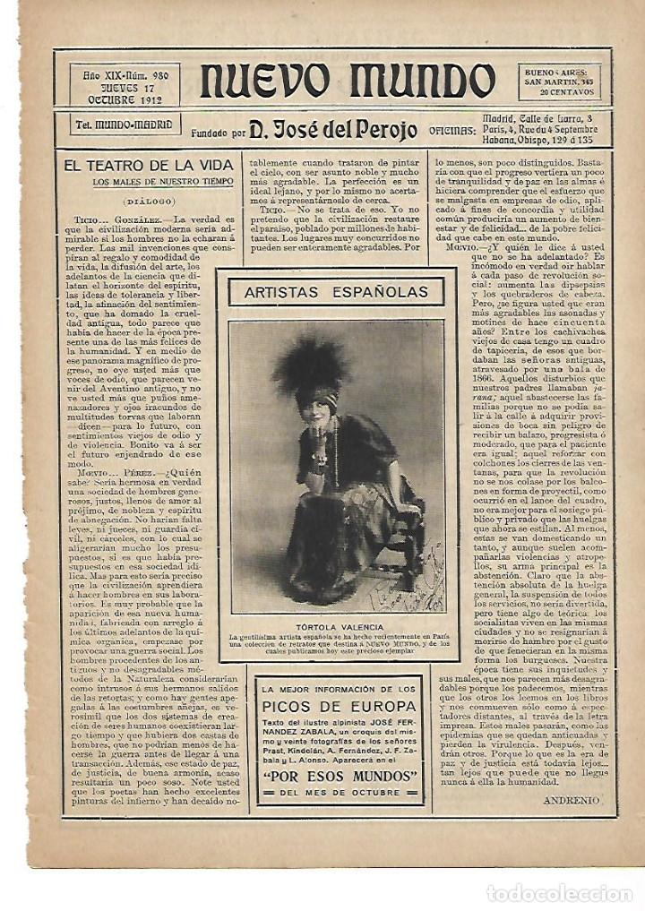 Collecting paper: A&Ntilde;O 1912 RECORTE PRENSA TORTOLA VALENCIA ARTISTA ESPA&Ntilde;OLA