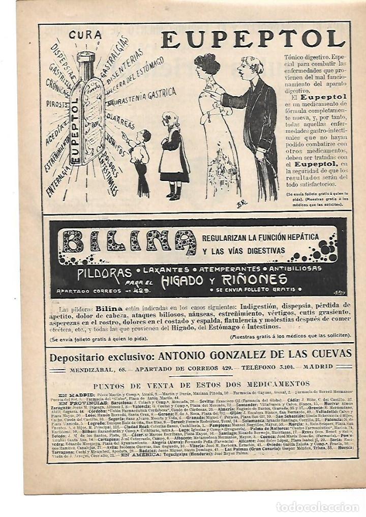 Colecionismo: A&Ntilde;O 1912 RECORTE PRENSA PUBLICIDAD EUPEPTOL JARABE TONICO DIGESTIVO BILINA HIGADO RI&Ntilde;ONES
