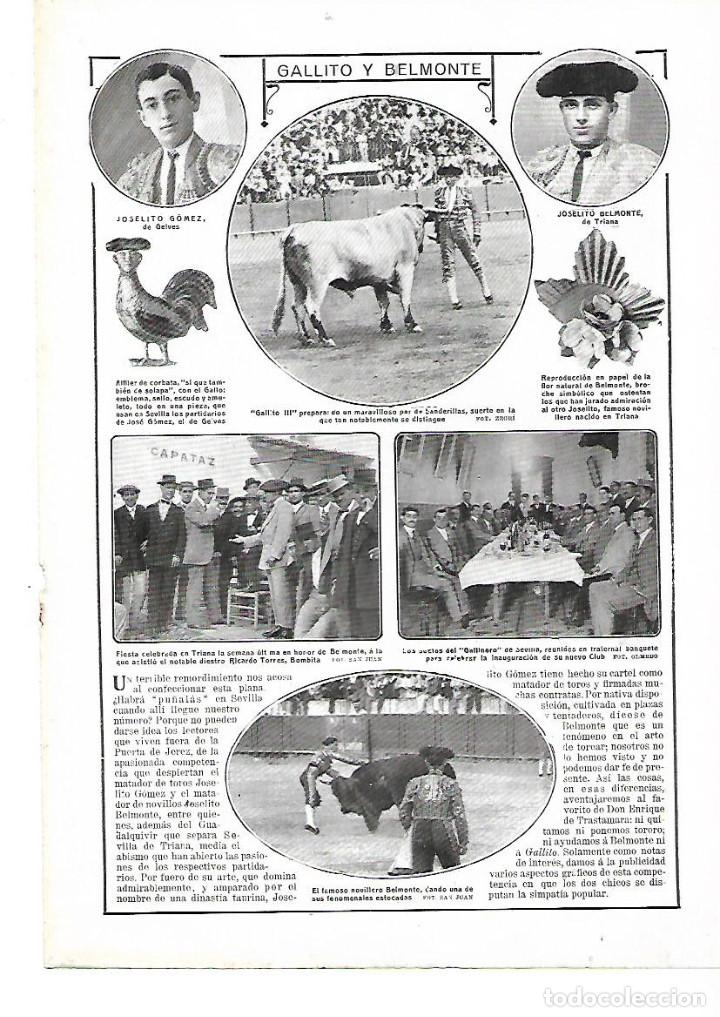 Collectionnisme: A&Ntilde;O 1912 RECORTE PRENSA TOROS TOREO GALLITO BELMONTE SEVILLA TRIANA INAUGURACION CLUB GALLINERO