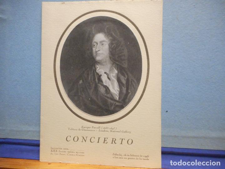 Coleccionismo: ENRIQUE PURCELL. CONCIERTO. 16 DE FEBRERO DE 1946.