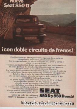 Coleccionismo: ANUNCIO PUBLICIDAD AUTOMOVIL SEAT 850 Y 850 D