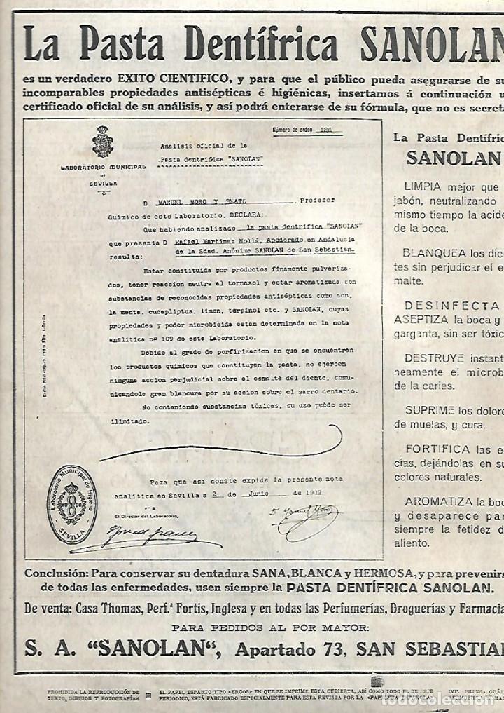 Sammelleidenschaft Papier: A&Ntilde;O 1919 RECORTE PRENSA PUBLICIDAD DENTIFRICO PASTA DENTIFRICA SANOLAN SAN SEBASTIAN