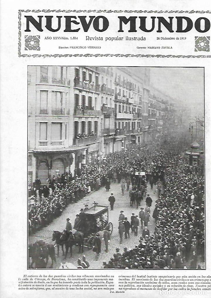 Colecionismo: A&Ntilde;O 1919 RECORTE PRENSA ATENTADO ENTIERRO DOS GUARDIA CIVILES ASESINADOS EN LA CALLE CORCEGA BCNA
