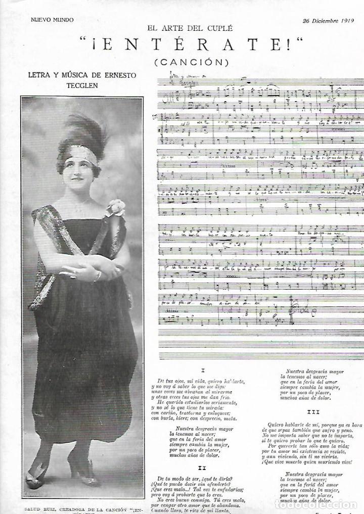 Sammelleidenschaft Papier: A&Ntilde;O 1919 HOJA PRENSA MUSICA CANCION CUPLE ENTERATE ERNESTO TECGLEN SALUD RUIZ PARTITURA