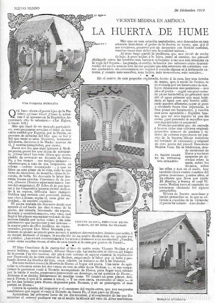 Collecting paper: A&Ntilde;O 1919 RECORTE PRENSA LA HUERTA DE HUME BARRACA MURCIANA VICENTE MEDINA