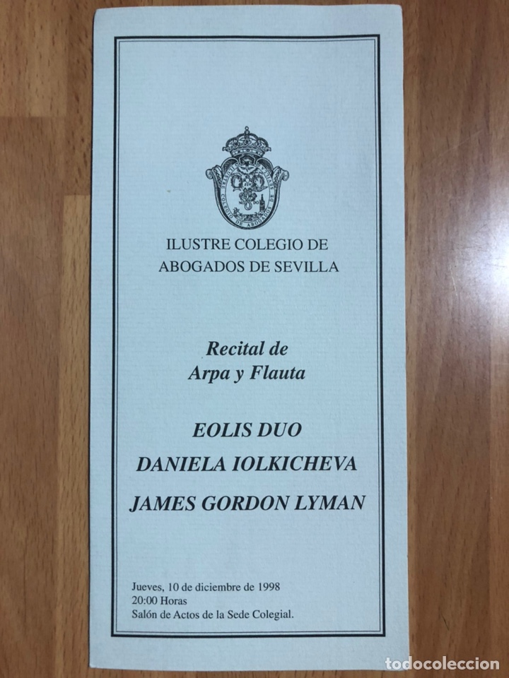 Coleccionismo: Programa colegio abogados de sevilla recital de arpa y flauta 1