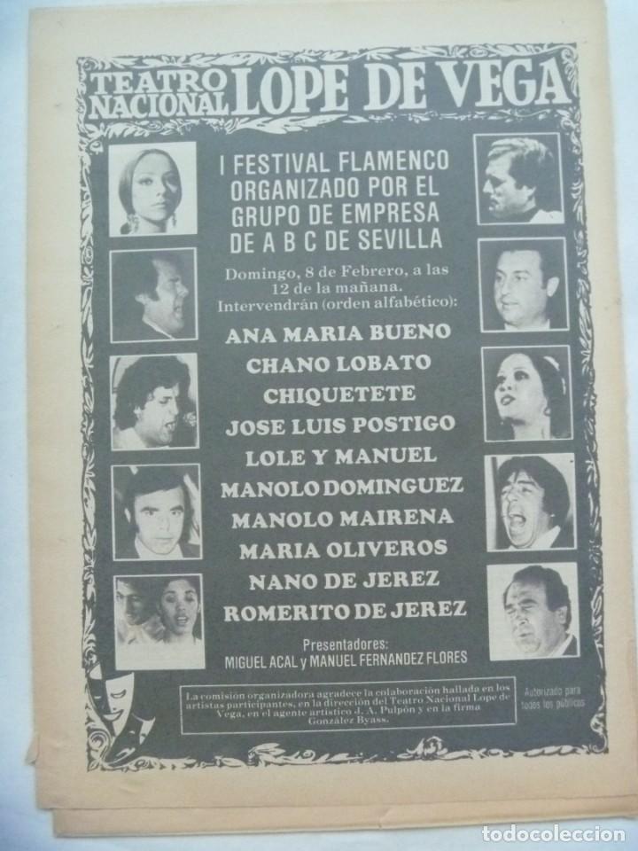 Coleccionismo: HOJA DE PERIODICO CON PUBLICIDAD I FESTIVAL FLAMENCO ABC , TEATRO LOPE DE VEGA, SEVILLA . A&Ntilde;OS 70
