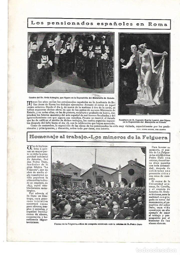 Sammelleidenschaft Papier: A&Ntilde;O 1908 RECORTE PRENSA LA FELGUERA HOMENAJE AL TRABAJO MINEROS MINA ESTATUA PEDRO DURO