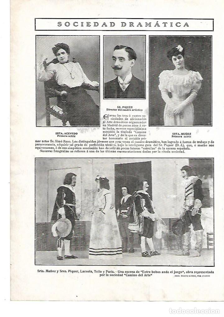 Coleccionismo: A&Ntilde;O 1908 RECORTE PRENSA TEATRO SOCIEDAD CAMINO DEL ARTE OBRA ENTRE BOBOS ANDA EL JUEGO