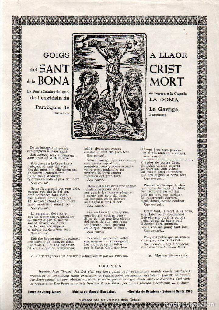Collezionismo: GOIGS A LLAOR DEL SANT CRIST DE LA BONA MORT -LA DOMA, LA GARRIGA (1970)