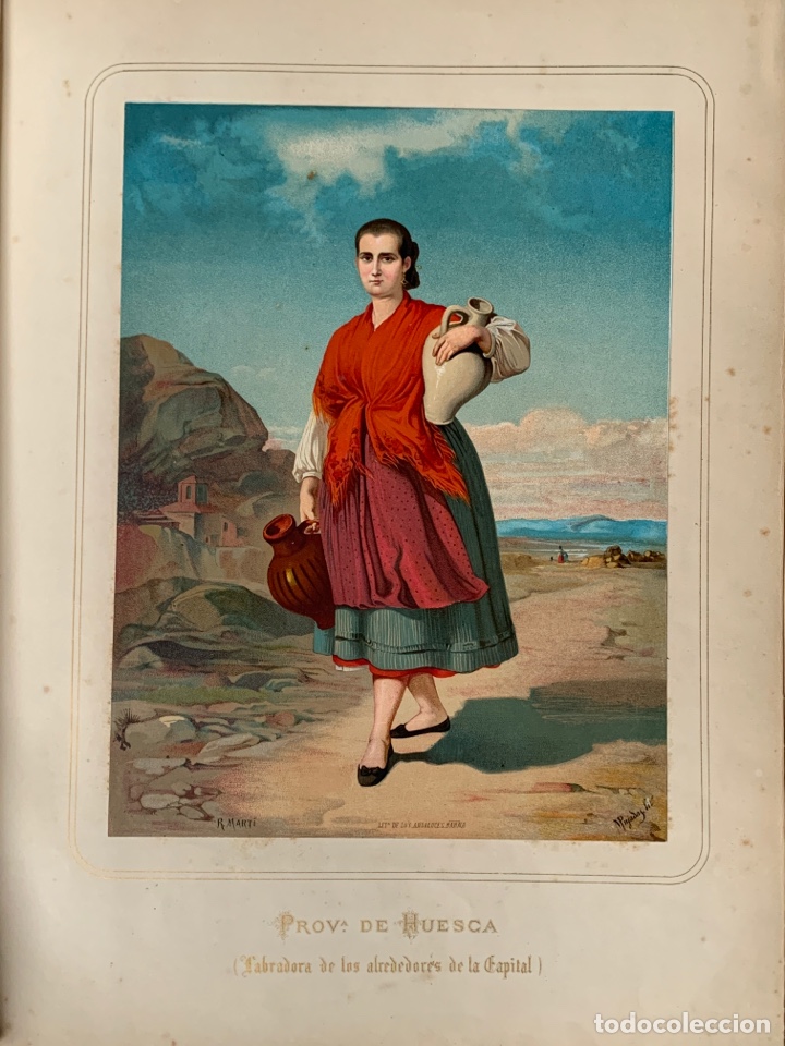 Collezionismo: Huesca 1872 Cromolitograf&iacute;a . Las mujeres espa&ntilde;olas. Guijarro. Provincia de Huesca. Labradora
