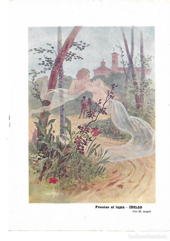 Coleccionismo: A&Ntilde;O 1903 LAMINA REPRODUCCION POESIAS AL LAPIZ DIBUJO IDILIO POR M ANGEL