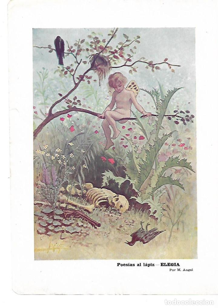 Coleccionismo: A&Ntilde;O 1903 LAMINA REPRODUCCION POESIAS AL LAPIZ DIBUJO ELEGIA POR M ANGEL