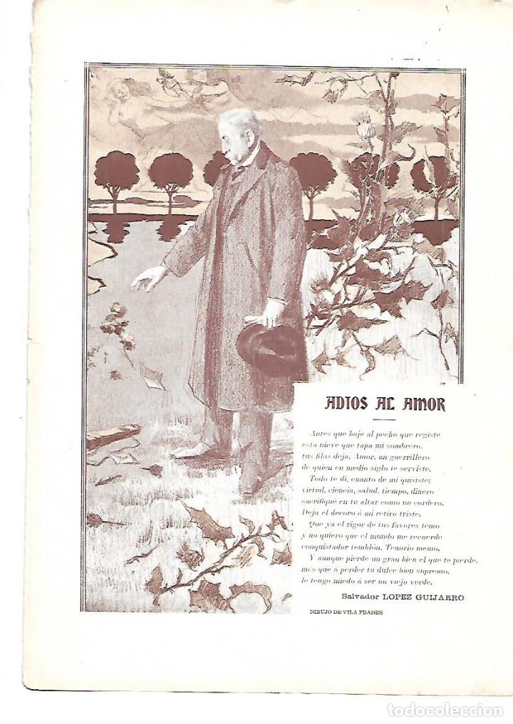 Collectionnisme: A&Ntilde;O 1903 RECORTE PRENSA POESIA ADIOS AL AMOR POR SALVADOR LOPEZ GUIJARRO DIBUJO VILA PRADES