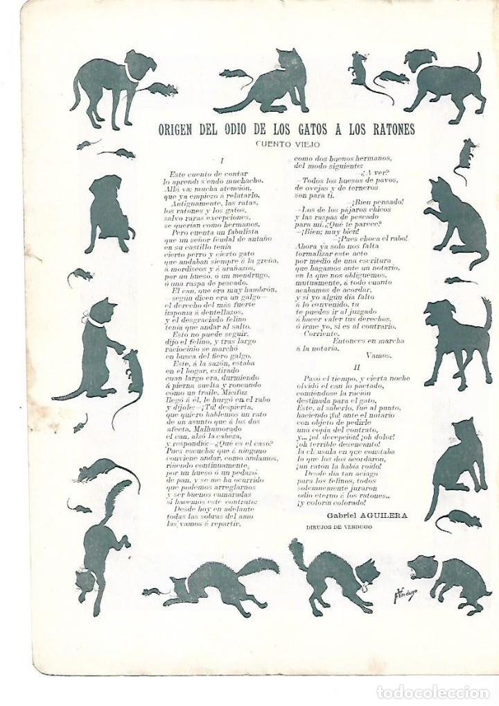Coleccionismo: A&Ntilde;O 1903 CUENTO VIEJO ORIGEN DEL ODIO DE LOS GATOS A LOS RATONES POR GABRIEL AGUILERA DIBUJO VERDUGO