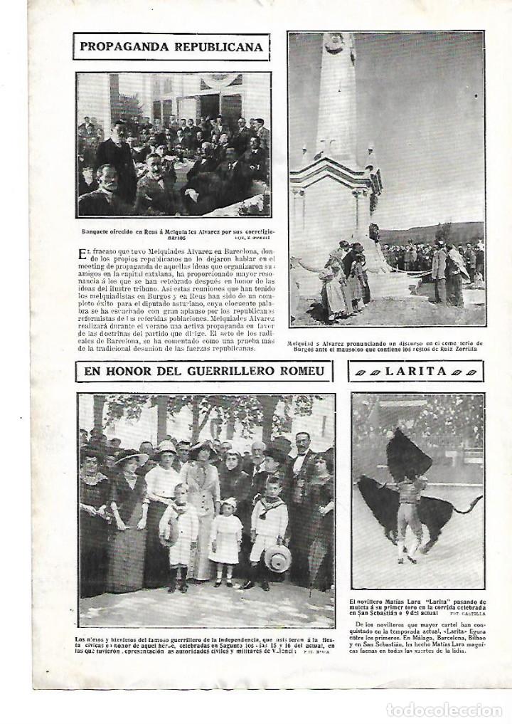 Collecting paper: A&Ntilde;O 1912 HOJA NOTICIA SAGUNTO HOMENAJE AL GUERRILLERO ROMEU FAMILIA