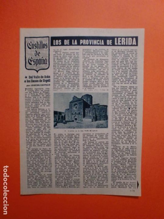 Coleccionismo: CASTILLOS DE LA PROVINCIA DE LERIDA DEL VALLE DE ARAN A LOS LLANOS DE URGELL - 17/11/1962