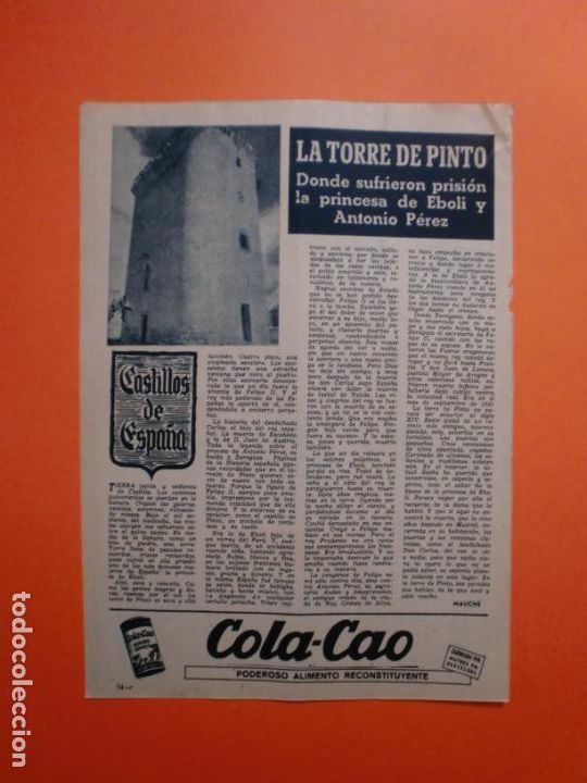 Colecionismo: LA TORRE DE PINTO PRISION DE LA PRINCESA DE EBOLI Y ANTONIO PEREZ - 6/10/1956