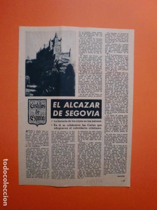 Colecionismo: EL ALCAZAR DE SEGOVIA CORTES QUE ADOPTARON EL CALENDARIO CRISTIANO - 14/4/1956