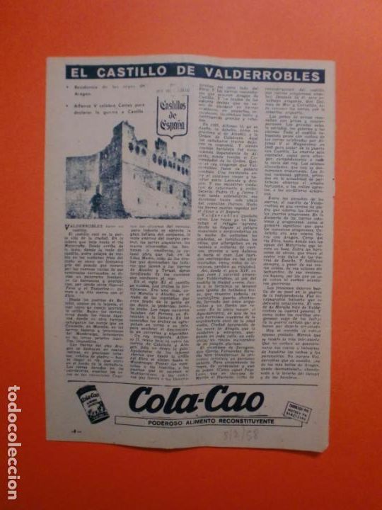 Coleccionismo: EL CASTILLO DE VALDERROBLES RESIDENCIA DE LOS REYES DE ARAG&Oacute;N - 8/2/1958