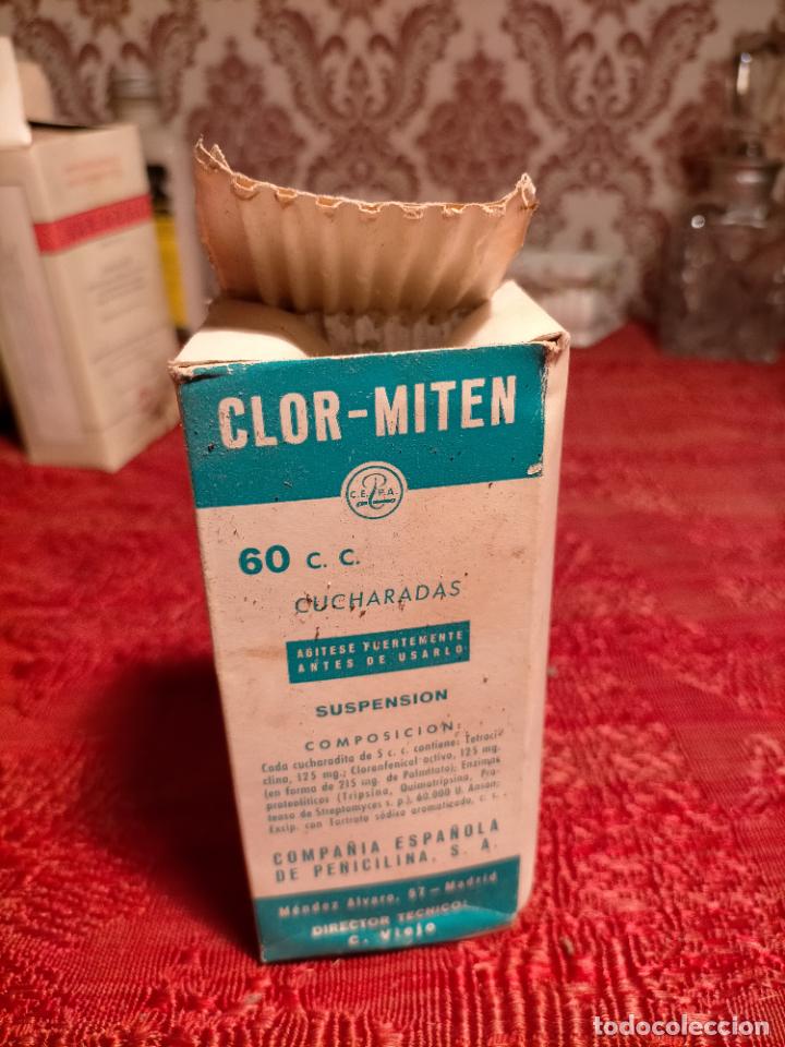 Coleccionismo: Antigua botella / frasco de farmacia medicina Clor-miten C.e.p.p.a. a&ntilde;os 60