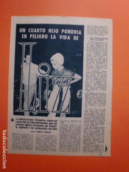 Collectionnisme: UN CUARTO HIJO PONDRIA EN PELIGRO LA VIDA DE LIZ TAYLOR - 2/12/1961