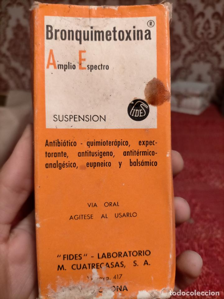 Coleccionismo: Antigua caja botella frasco de farmacia medicina Bronquimetoxina Amplio Espectro Fides a&ntilde;os 50