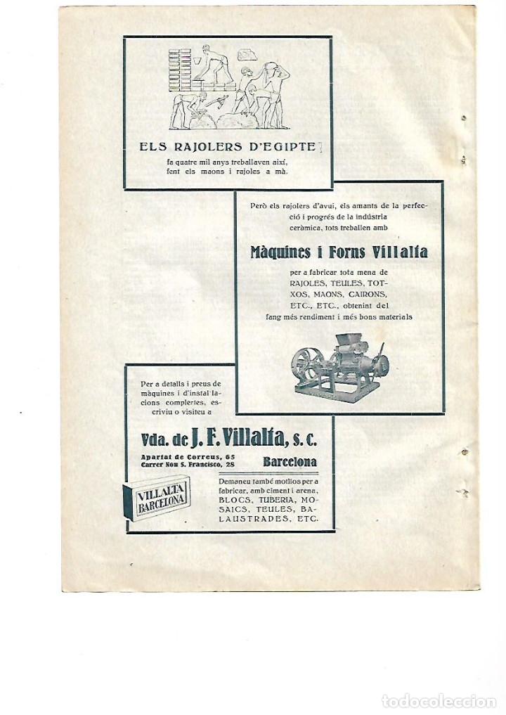 Collectionnisme: A&Ntilde;O 1923 RECORTE PRENSA PUBLICIDAD VILLALTA BARCELONA RAJOLES TEULES FORNS LADRILLOS