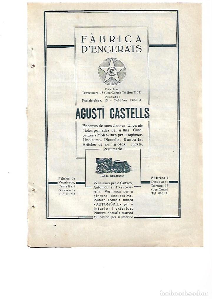Collectionnisme: A&Ntilde;O 1923 RECORTE PRENSA PUBLICIDAD AGUSTI CASTELLS FABRICA ENCERATS ENCERADOS ESMALTE COCHES BCNA
